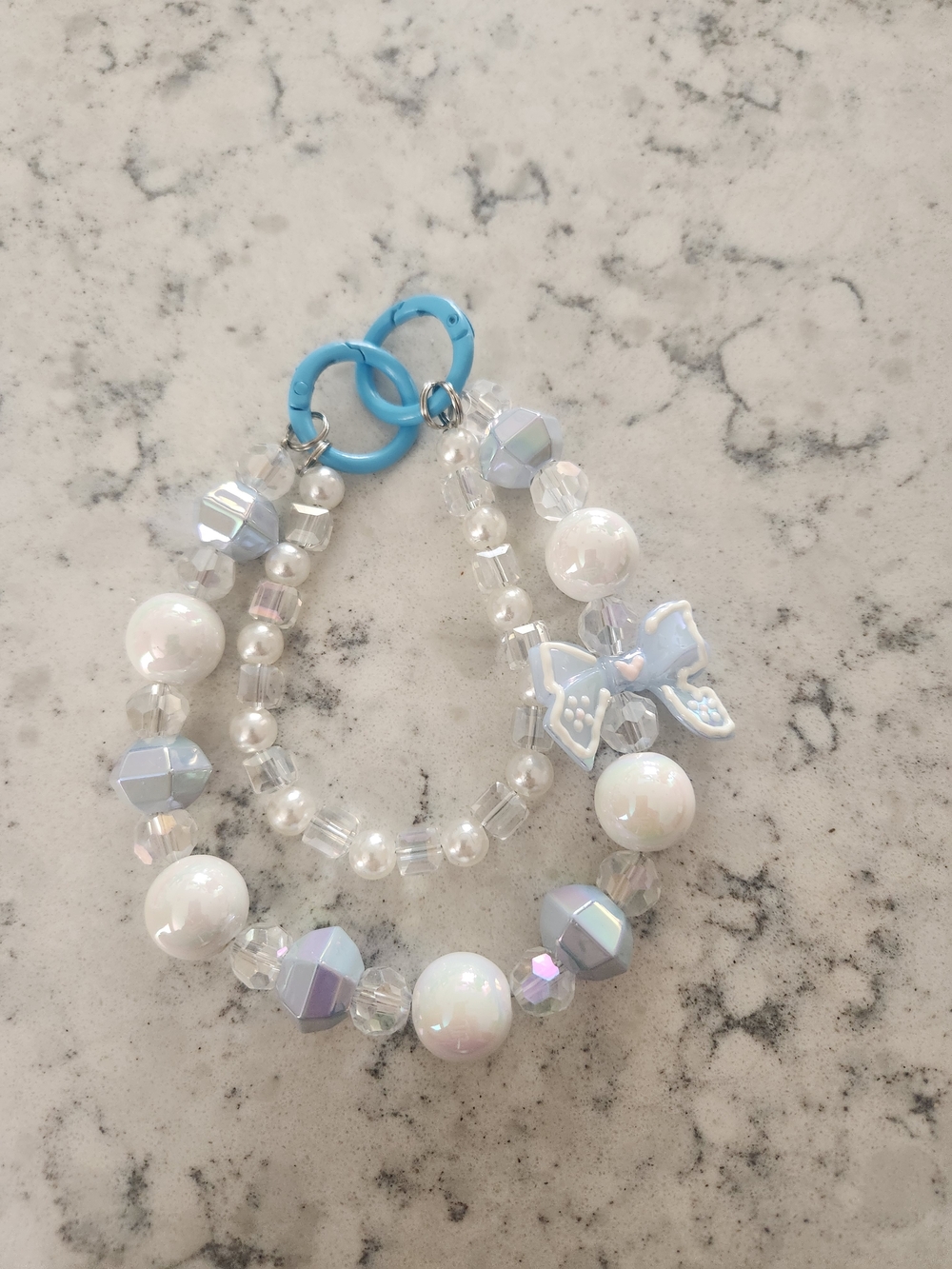 NEW!! Blue Bow & Pearl Keychain